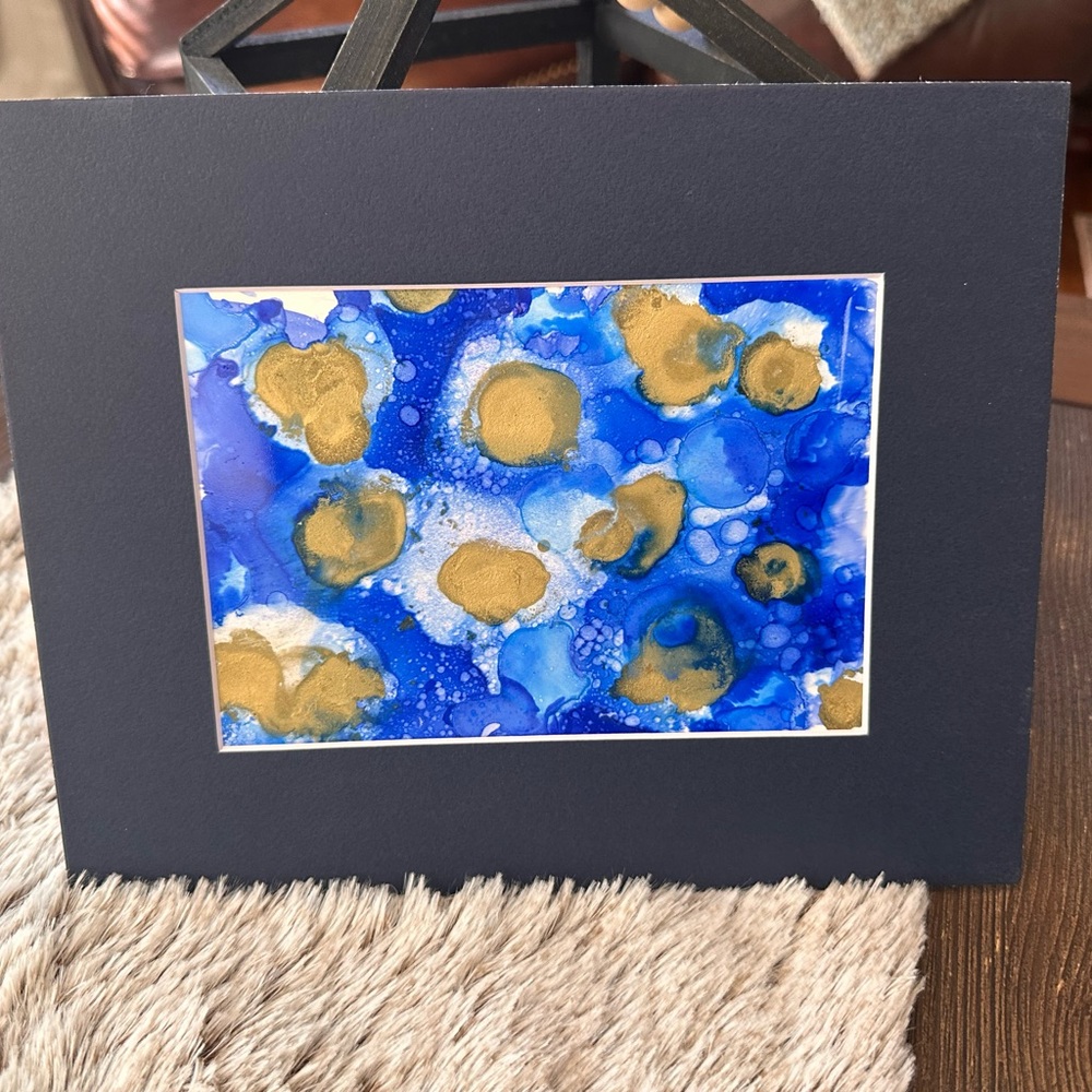 Hand crafted original one of a kind shades of blue alcohol ink painting